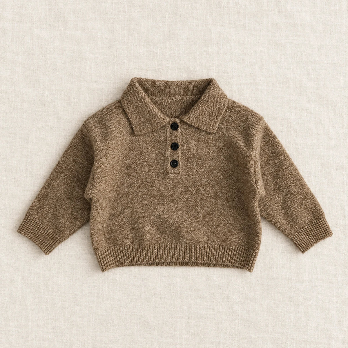 The Long-Sleeve Knit Polo — Khaki — studio product photograph