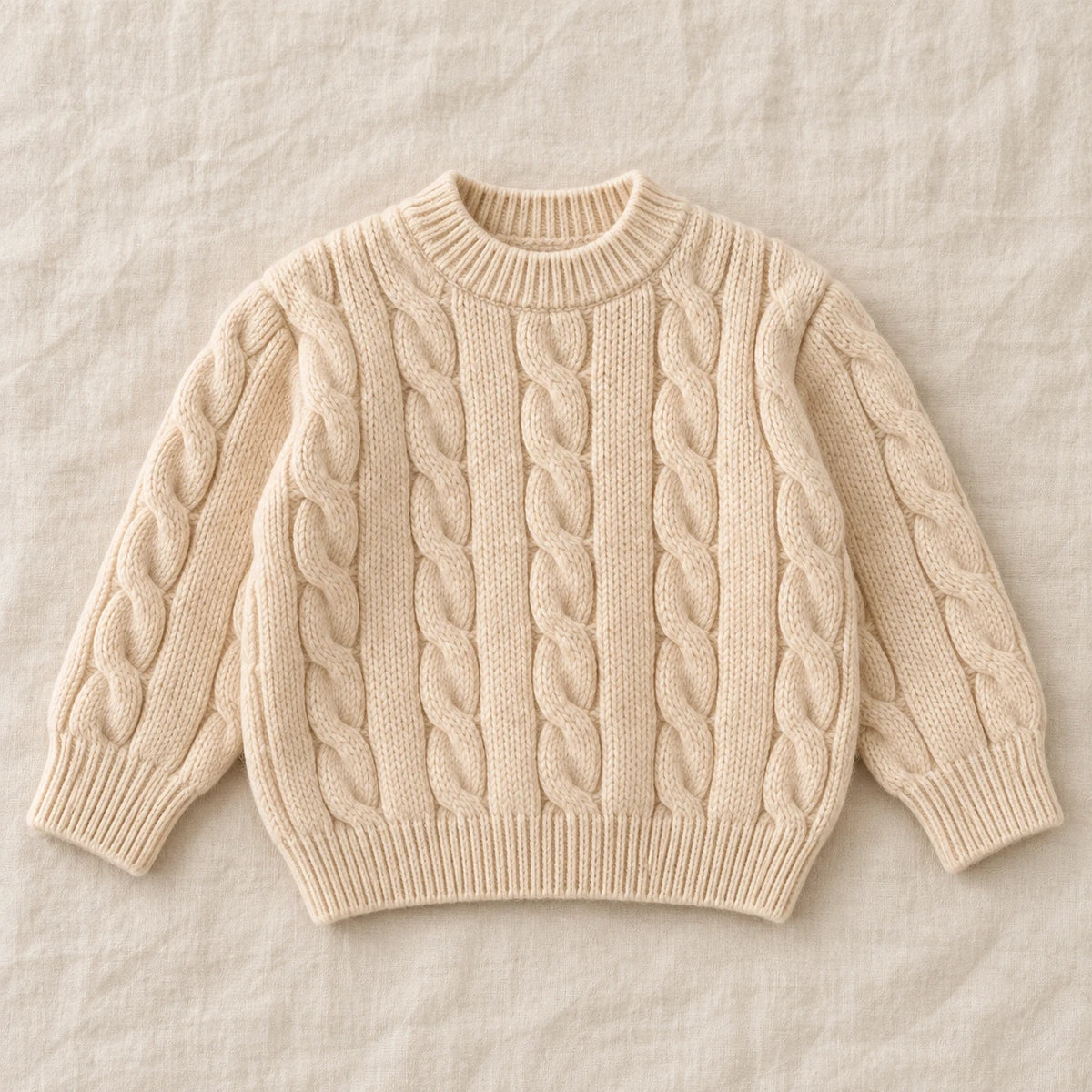 The Classic Cable Knit Sweater — Apricot — studio product photograph