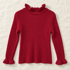 The Ruffle-Neck Rib Knit Sweater — Red — studio product photograph