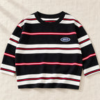 The Color Stripe Long-Sleeve Top — Red — studio product photograph