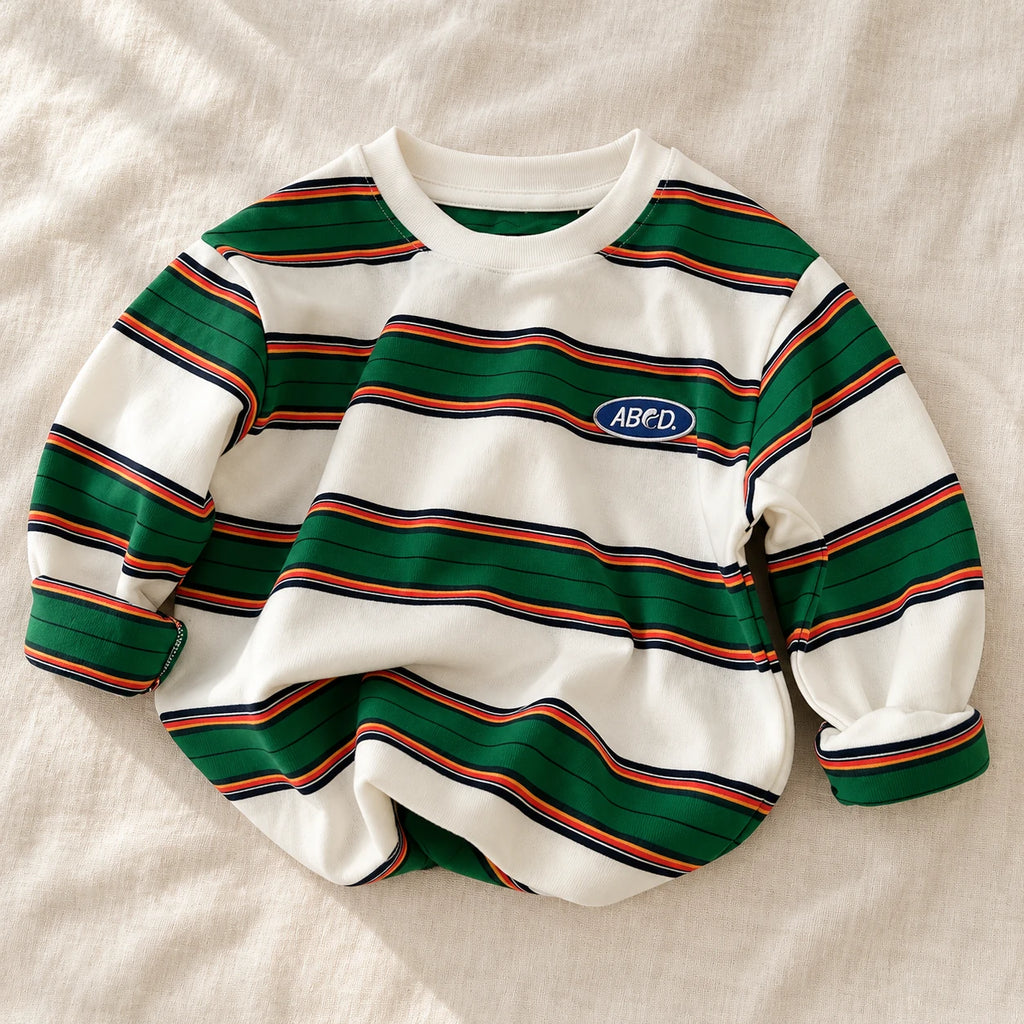 The Color Stripe Long-Sleeve Top — White — studio product photograph