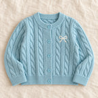 The Soft Cable Knit Cardigan — Blue — studio product photograph