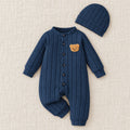 The Red Bear Romper & Hat Set — Blue — studio product photograph