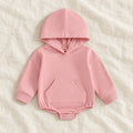 The Pocket Hooded Baby Romper — Pink — studio product photograph