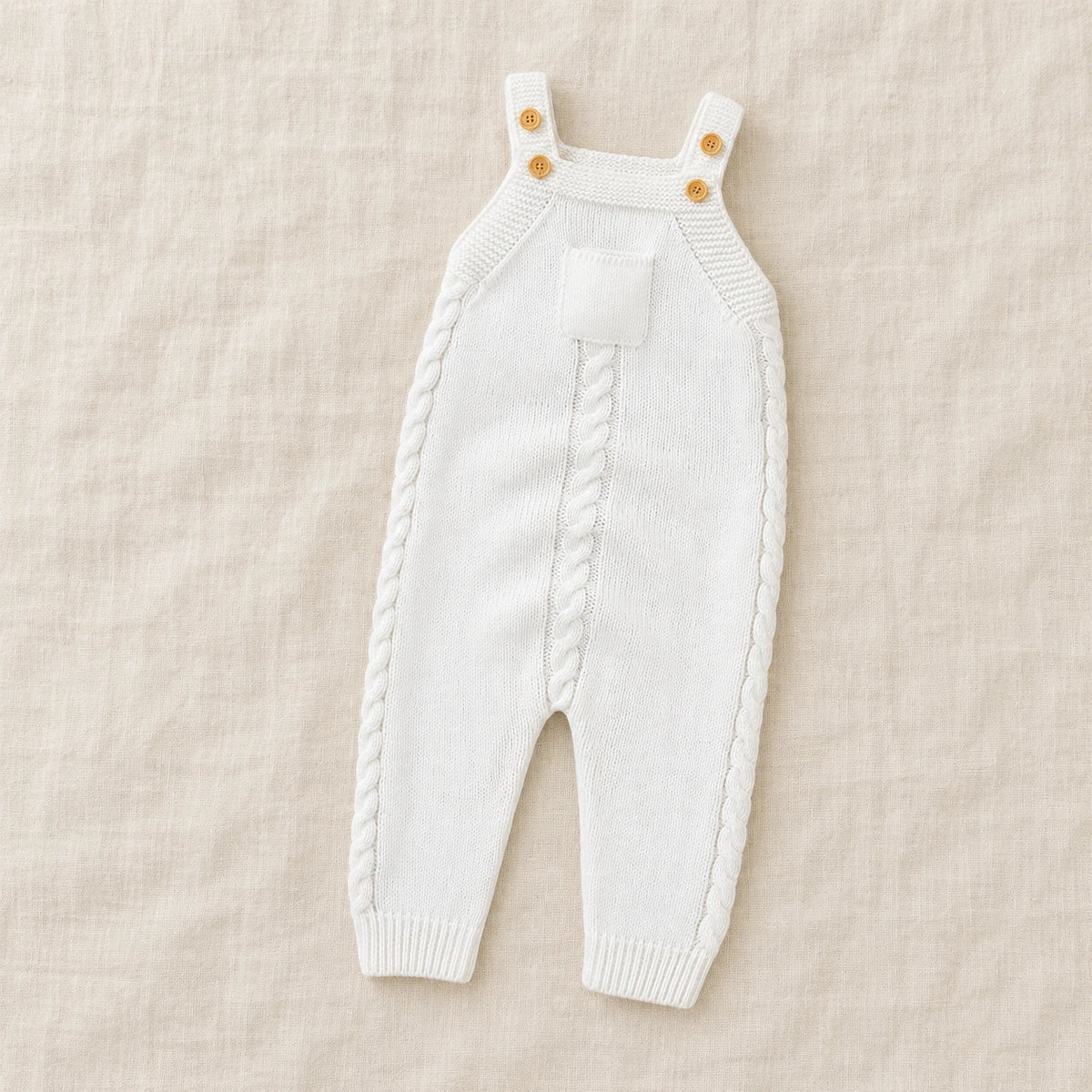 The Pocket Knit Baby Dungarees — White — studio product photograph