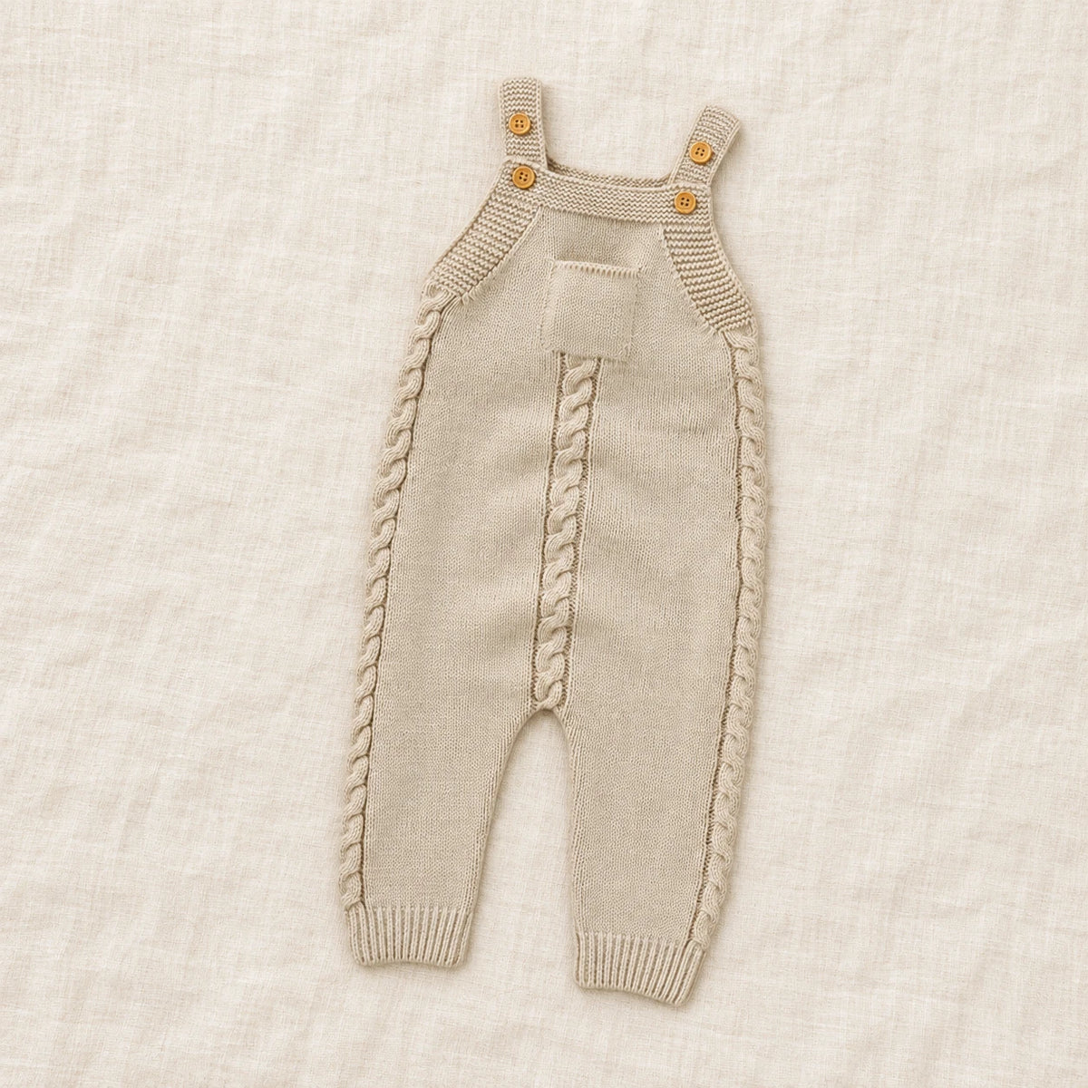 The Pocket Knit Baby Dungarees — Beige — studio product photograph