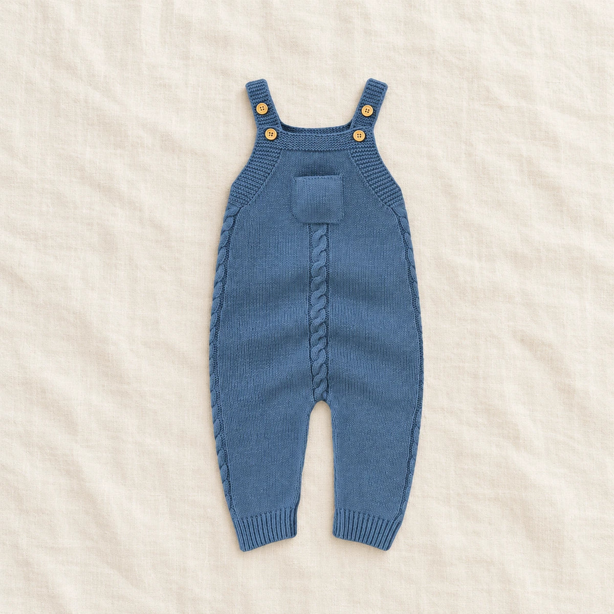 The Pocket Knit Baby Dungarees — Blue — studio product photograph
