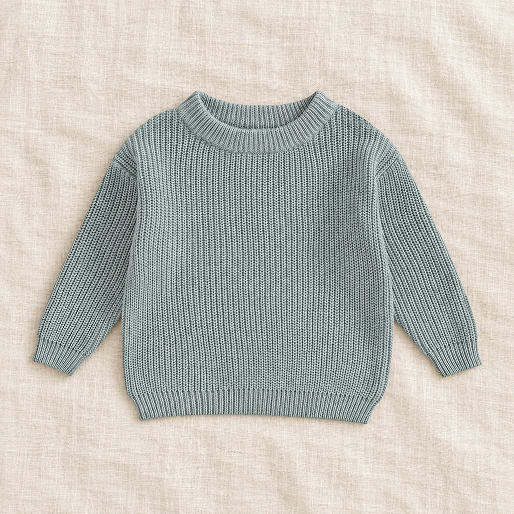 The Everyday Ribbed Knit Pullover — Gray Green — studio product photograph