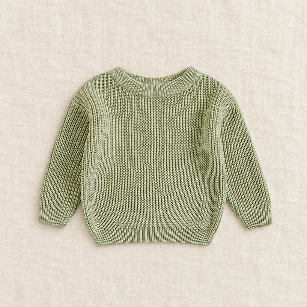 The Everyday Ribbed Knit Pullover — Green — studio product photograph