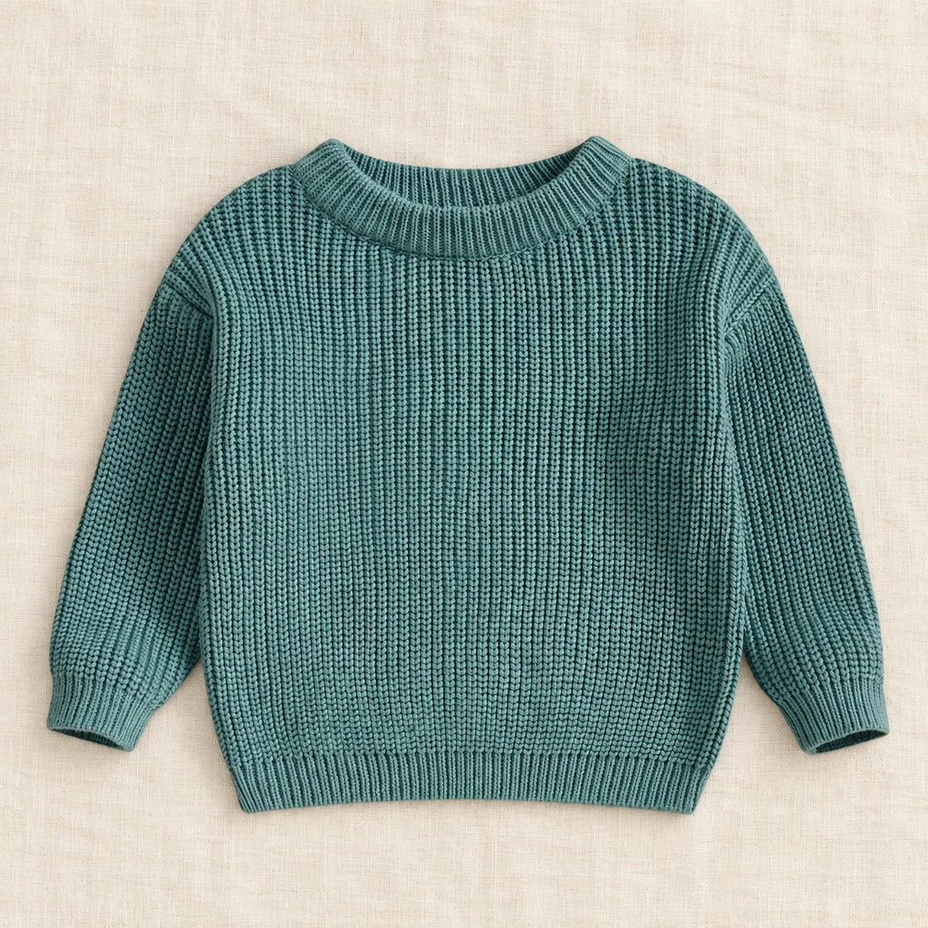 The Everyday Ribbed Knit Pullover — Lake Green — studio product photograph