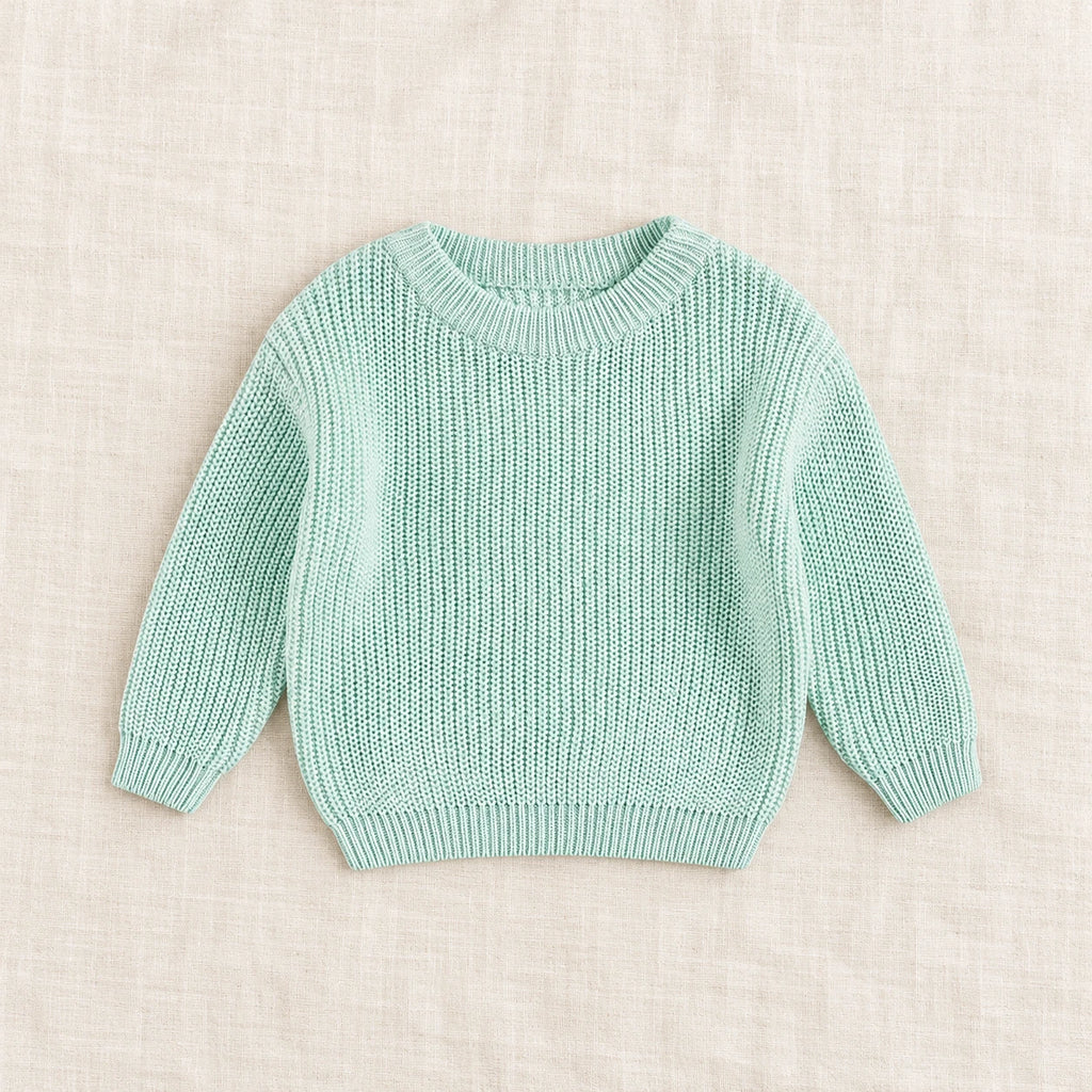 The Everyday Ribbed Knit Pullover — Blue — studio product photograph