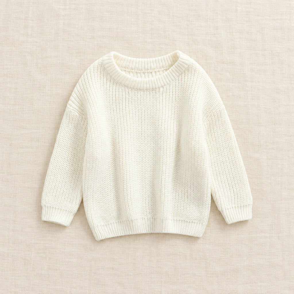 The Everyday Ribbed Knit Pullover — White — studio product photograph