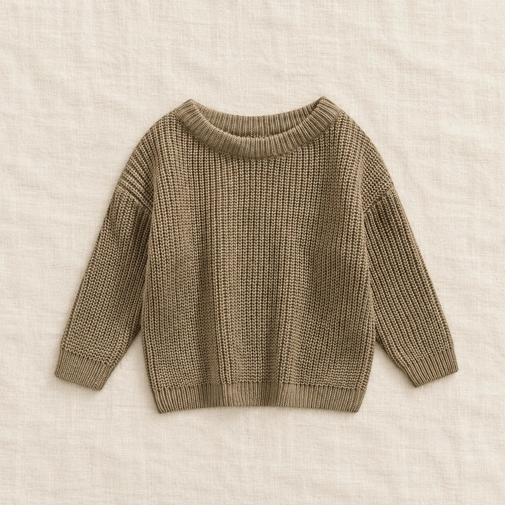 The Everyday Ribbed Knit Pullover — Grey Khaki — studio product photograph