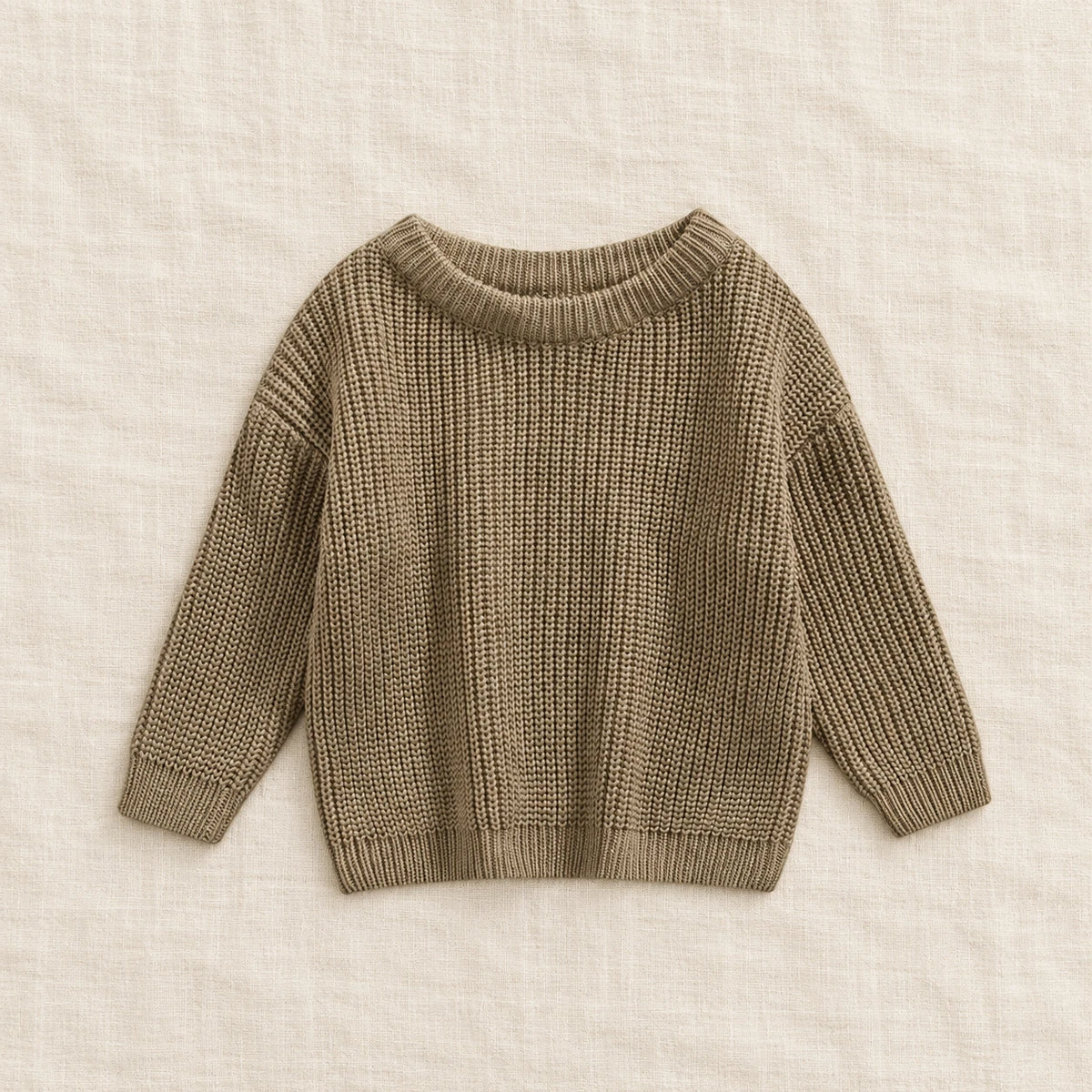The Everyday Ribbed Knit Pullover — Grey Khaki — studio product photograph