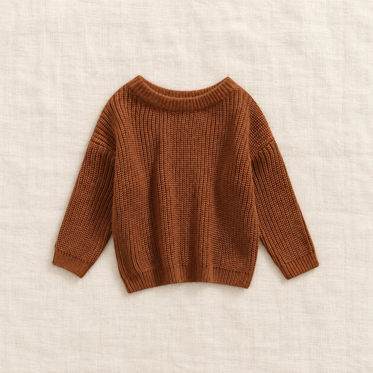 The Everyday Ribbed Knit Pullover — Brown — studio product photograph