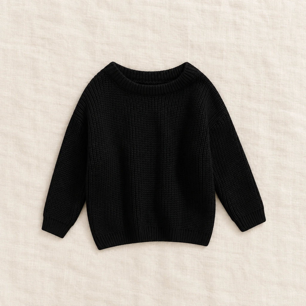 The Everyday Ribbed Knit Pullover — Black — studio product photograph