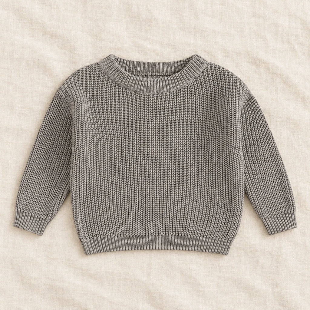 The Everyday Ribbed Knit Pullover — Dark Grey — studio product photograph