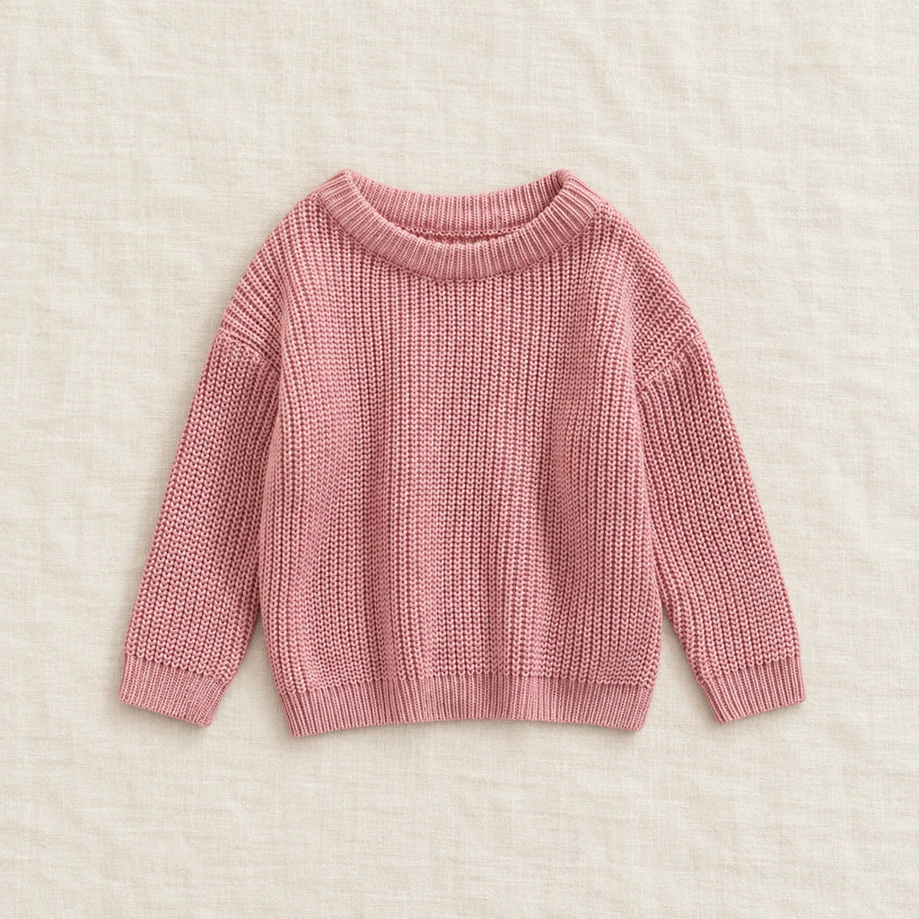 The Everyday Ribbed Knit Pullover — Dusty Rose — studio product photograph