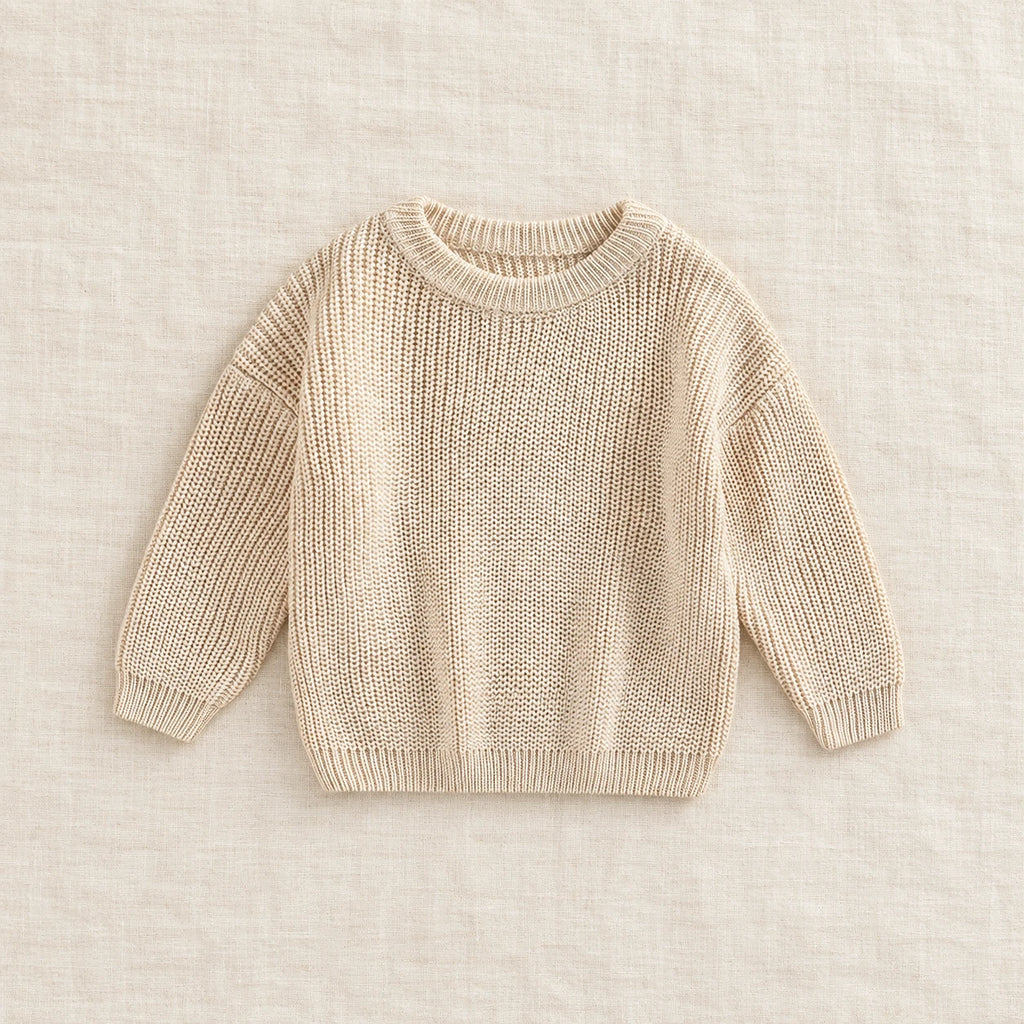 The Everyday Ribbed Knit Pullover — Beige — studio product photograph