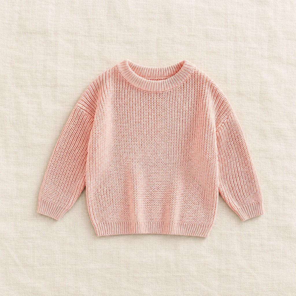 The Everyday Ribbed Knit Pullover — Pink — studio product photograph