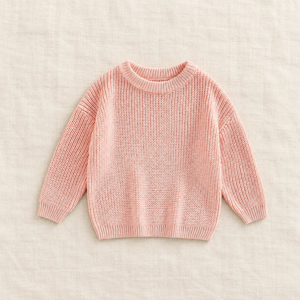 The Everyday Ribbed Knit Pullover — Pink — studio product photograph