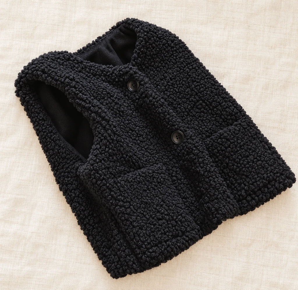 The Teddy Button Vest — Black — studio product photograph