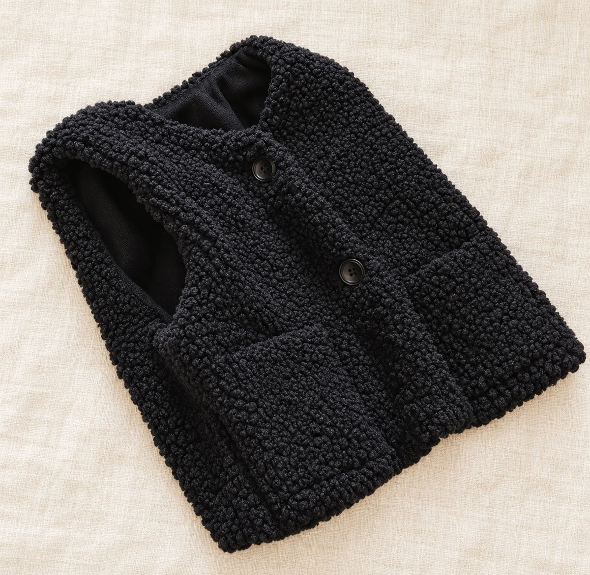 The Teddy Button Vest — Black — studio product photograph
