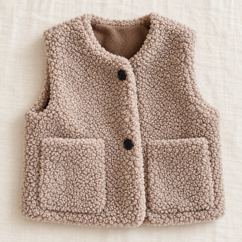 The Teddy Button Vest — Taupe — studio product photograph