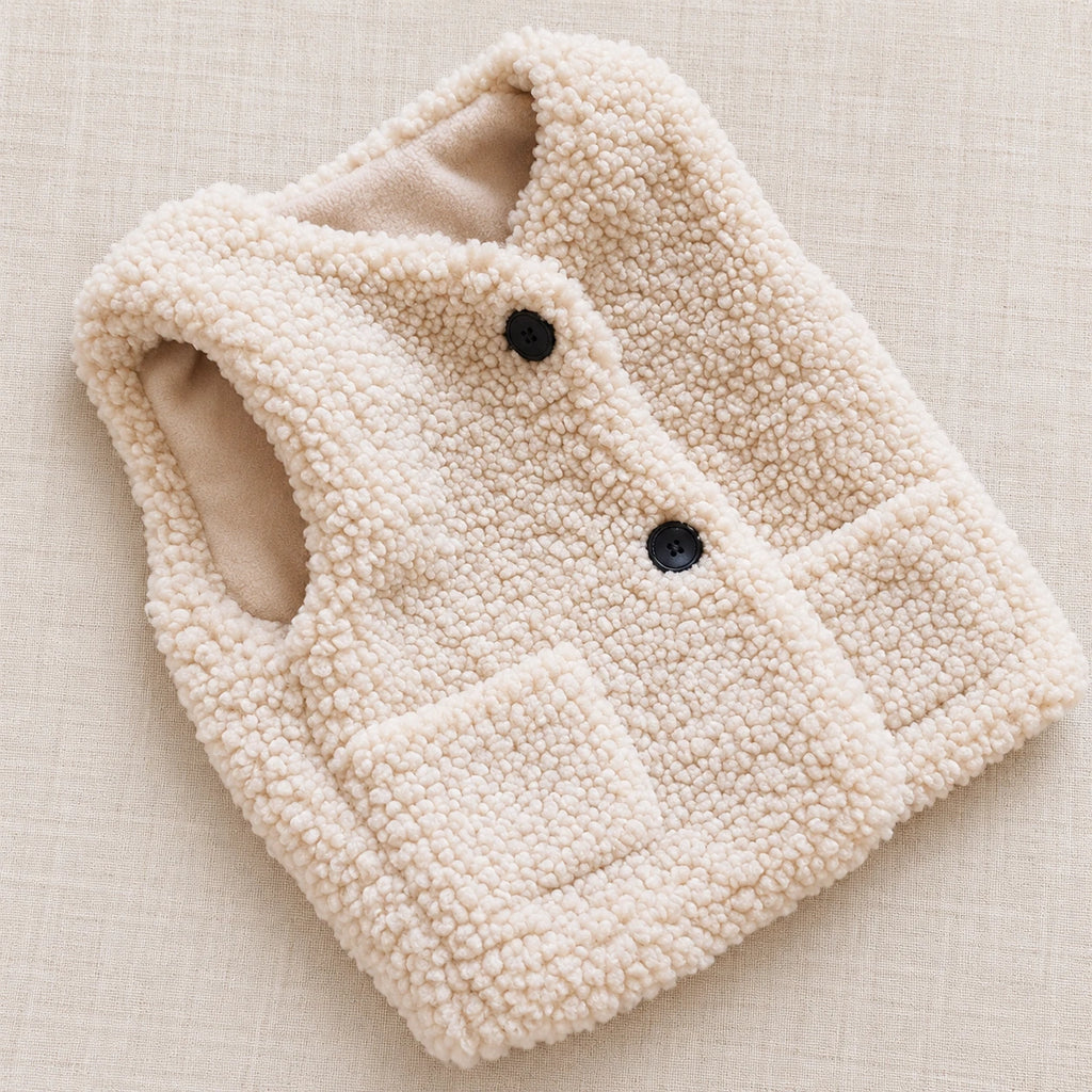 The Teddy Button Vest — Ivory — studio product photograph