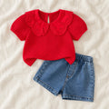 The Ruffle-Collar Top & Shorts Set — Red — studio product photograph