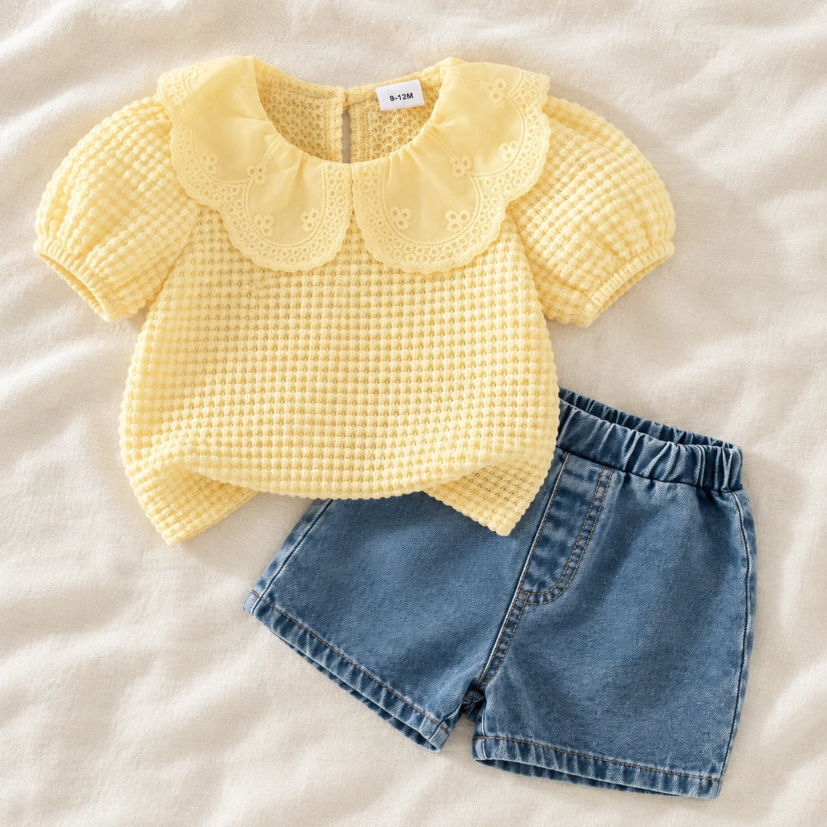 The Ruffle-Collar Top & Shorts Set — Yellow — studio product photograph
