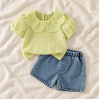 The Ruffle-Collar Top & Shorts Set — Green — studio product photograph