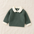 The Contrast-Collar Knit Sweater — Green — studio product photograph