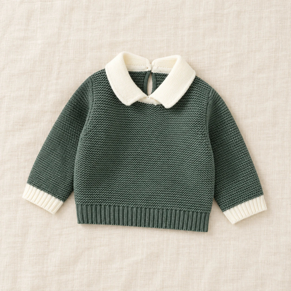 The Contrast-Collar Knit Sweater — Green — studio product photograph
