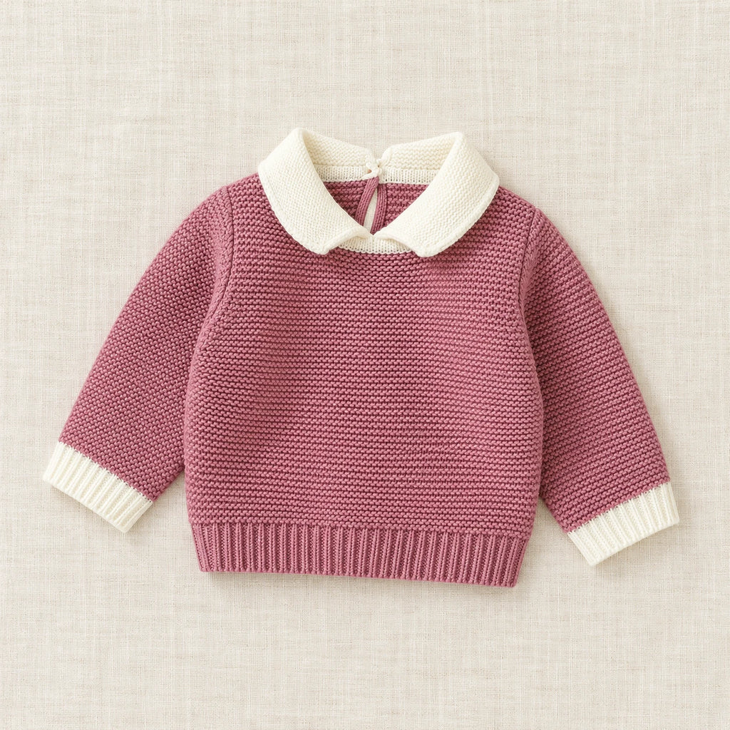 The Contrast-Collar Knit Sweater — Pink — studio product photograph
