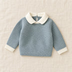 The Contrast-Collar Knit Sweater — Blue — studio product photograph
