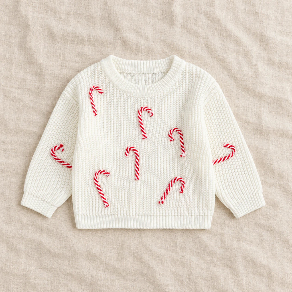 The Candy Cane Knit Sweater — White — studio product photograph