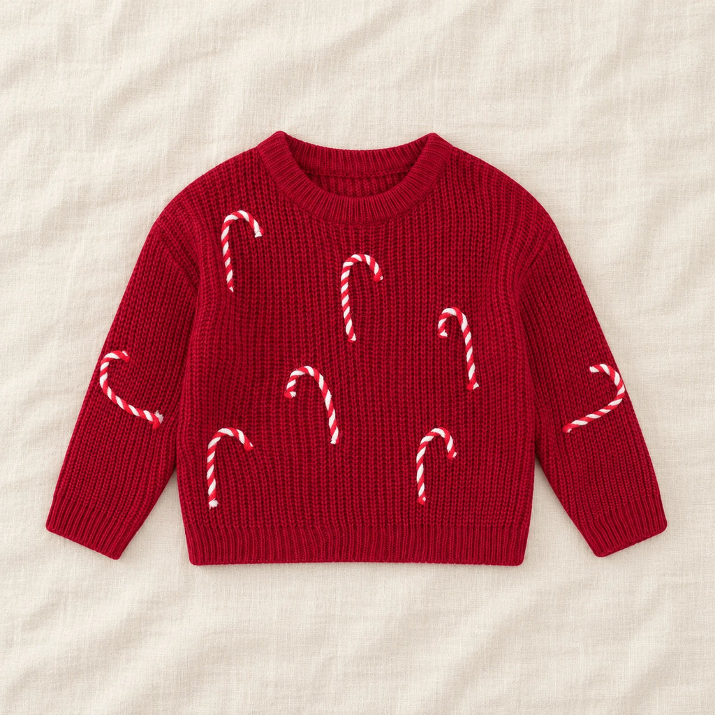 The Candy Cane Knit Sweater — Red — studio product photograph
