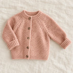 The Fuzzy Round-Neck Cardigan — Pink — studio product photograph