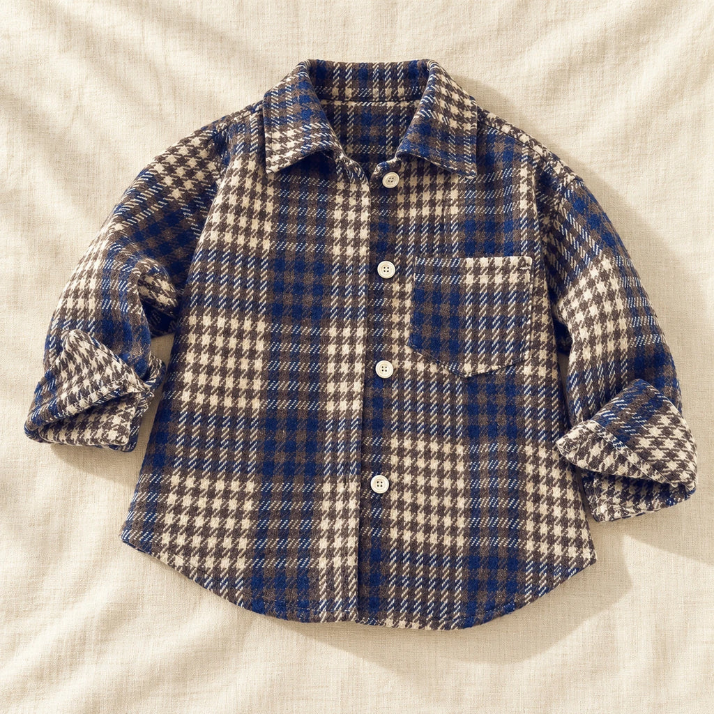 The Little Plaid Shirt Jacket — Blue Check — studio product photograph