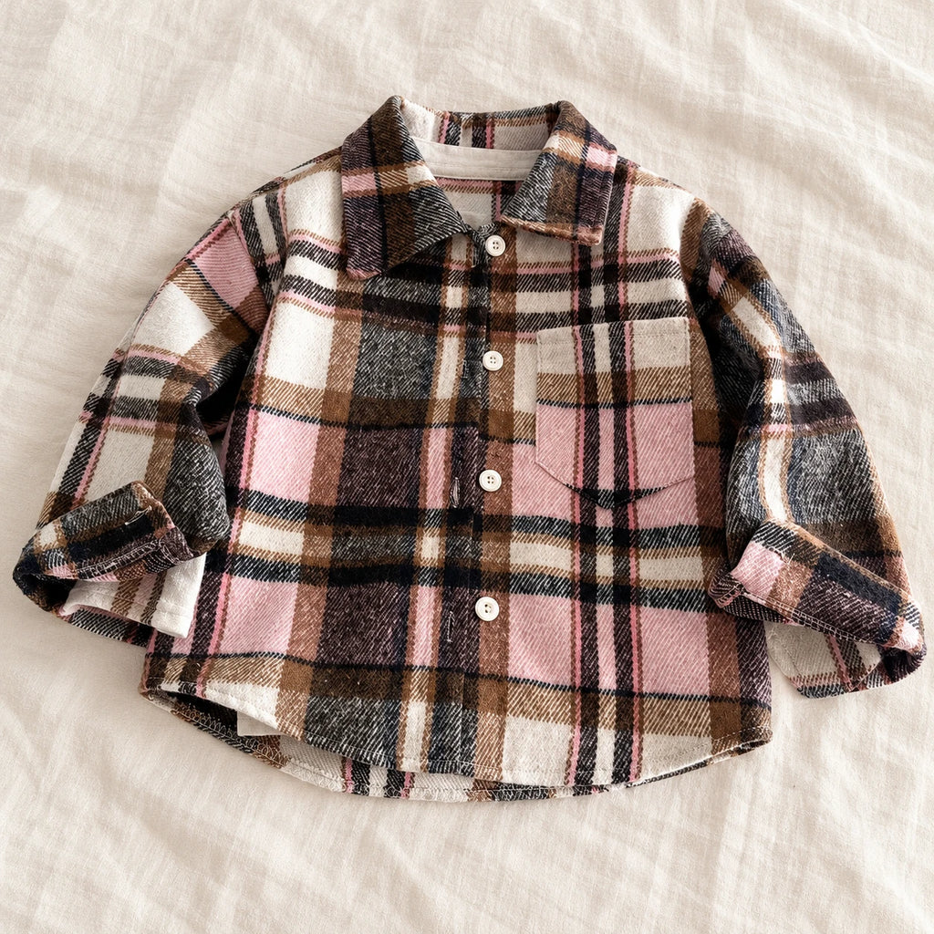 The Little Plaid Shirt Jacket — Brown Check — studio product photograph