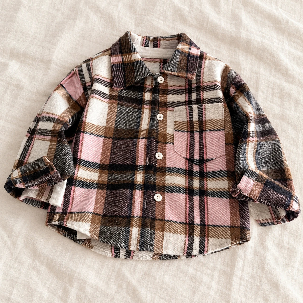 The Little Plaid Shirt Jacket — Brown Check — studio product photograph