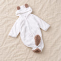 The Teddy Hooded Baby Footie — White — studio product photograph