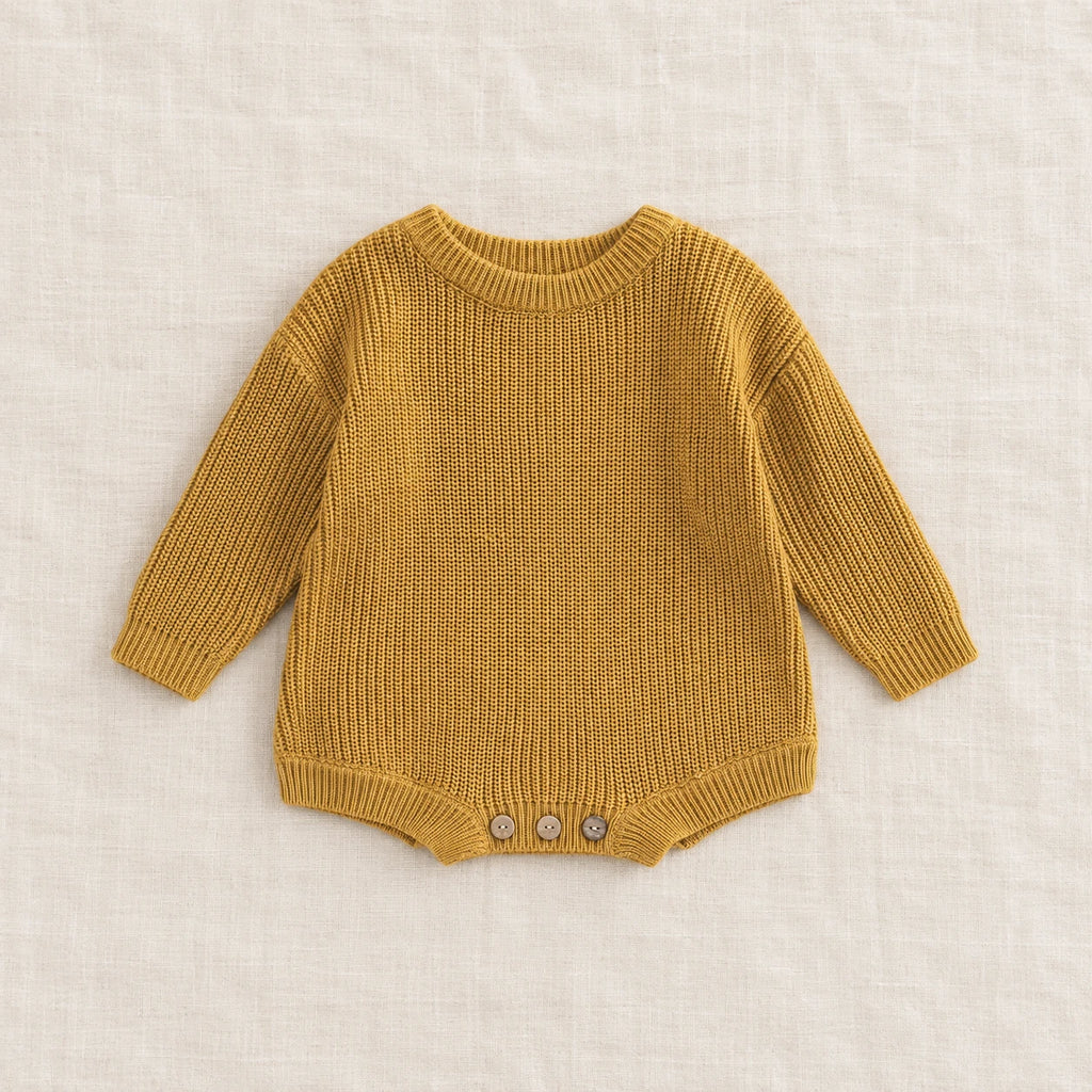The Everyday Rib Knit Baby Bodysuit — Yellow — studio product photograph