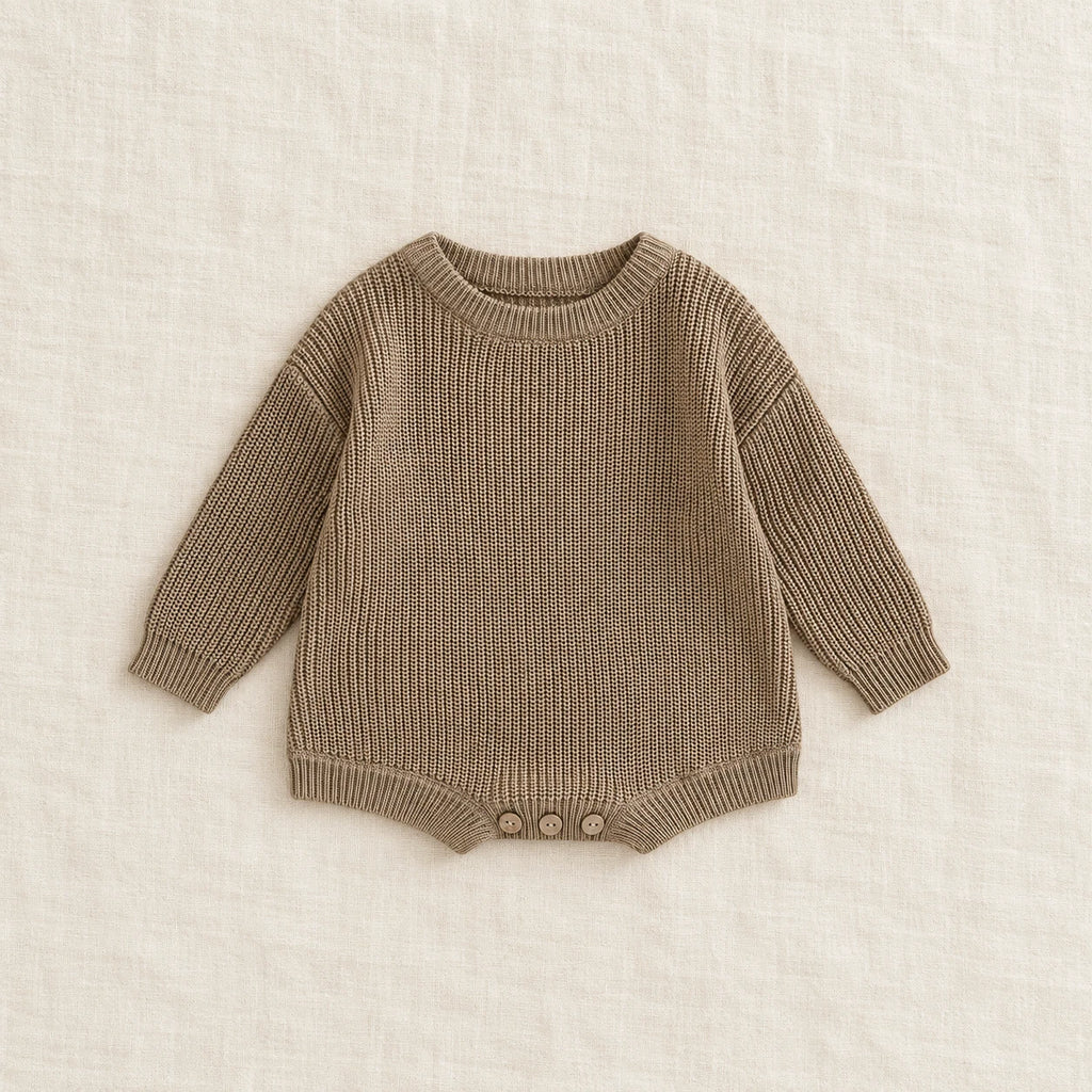 The Everyday Rib Knit Baby Bodysuit — Khaki — studio product photograph