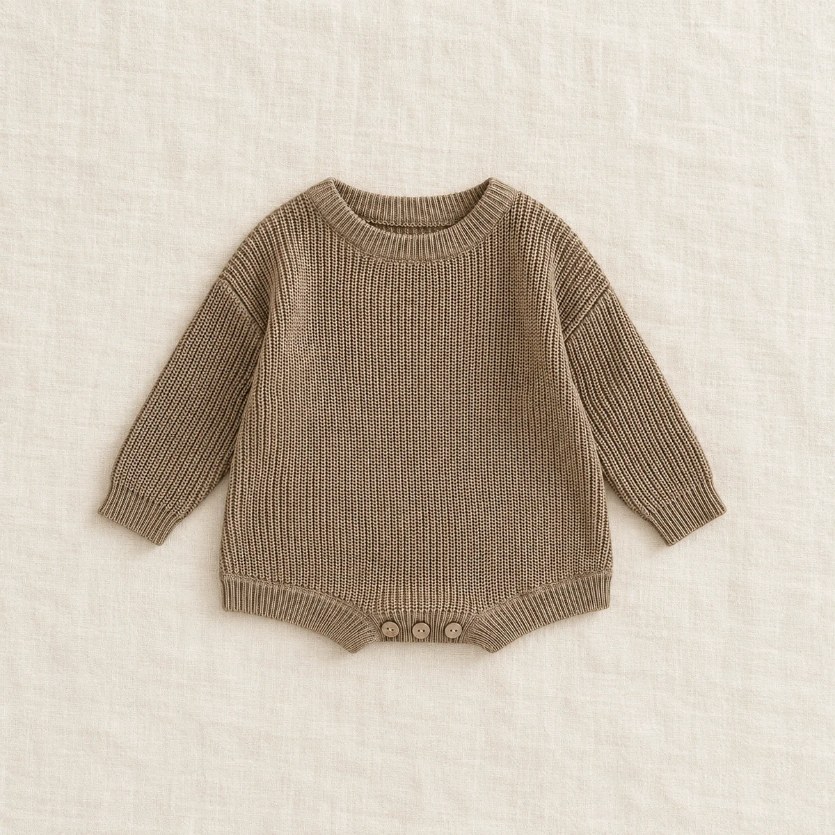 The Everyday Rib Knit Baby Bodysuit — Khaki — studio product photograph