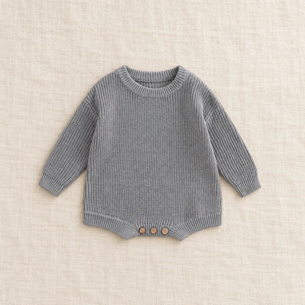 The Everyday Rib Knit Baby Bodysuit — Gray — studio product photograph