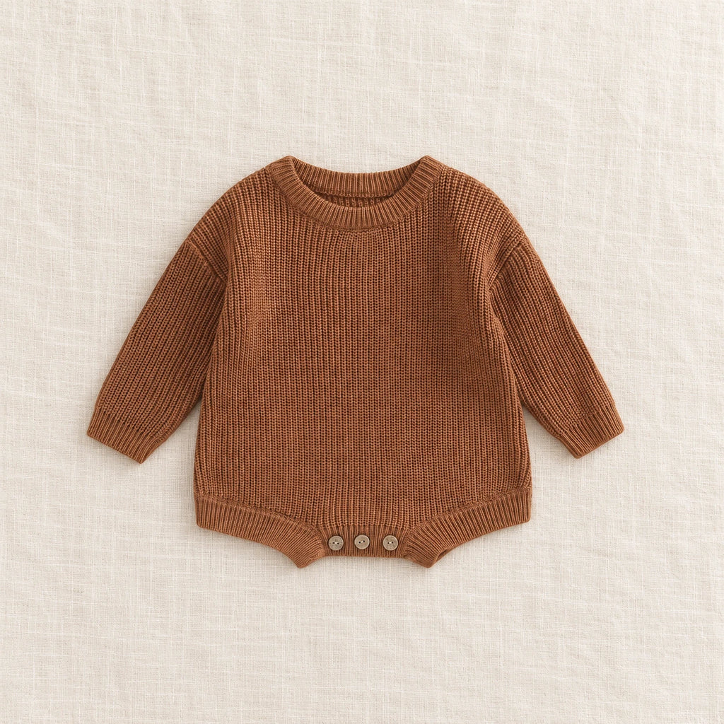 The Everyday Rib Knit Baby Bodysuit — Coffee — studio product photograph