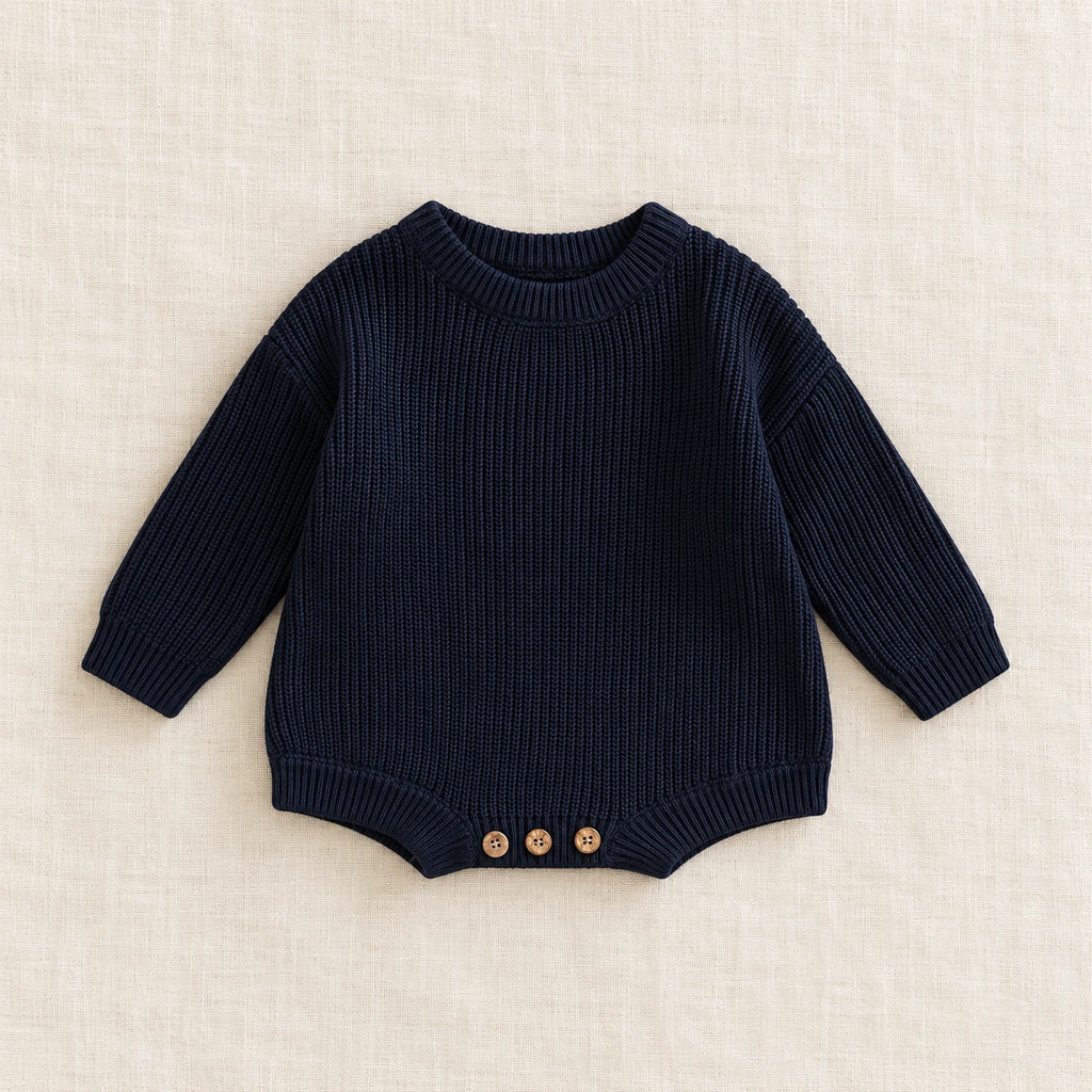 The Everyday Rib Knit Baby Bodysuit — Blue — studio product photograph