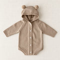 The Bear-Ear Hooded Knit Bodysuit — Khaki — studio product photograph